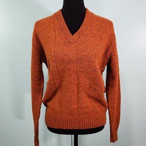 Orange knit vneck sweater Medium